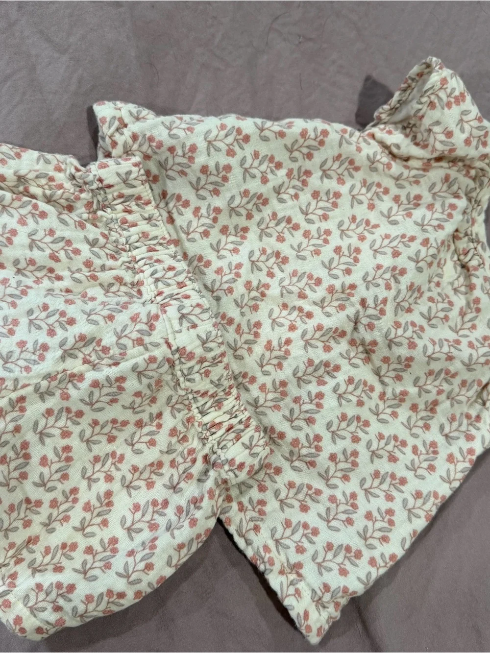 Girls' Cream Button-Front Shirt with Pink Floral Print